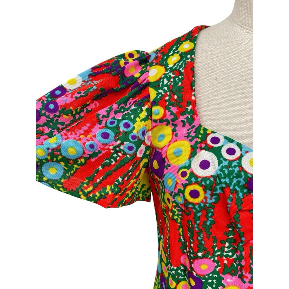 Vintage Flower Power Mini Dress Retro Floral Psychedelic Handmade 60s Size Small - Picture 3 of 14